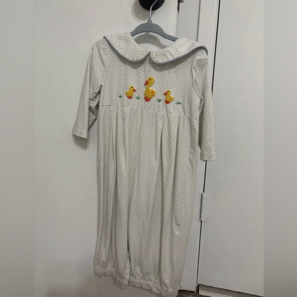 Classic White Polka Dot Kids Jon Jon with Duck Embroidery